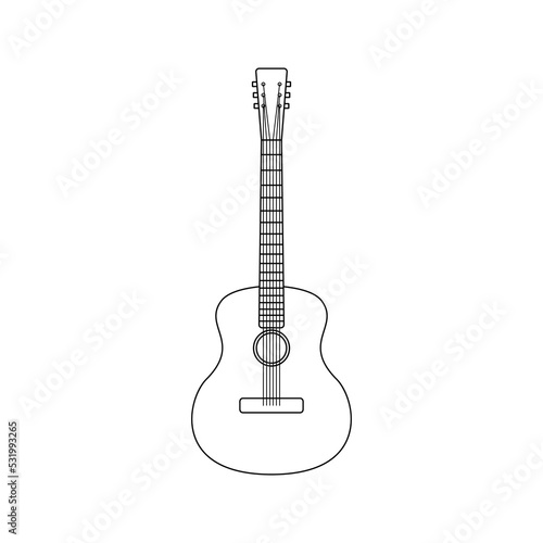 Black outline acoustic guitar isolated on white background. Vector illustration