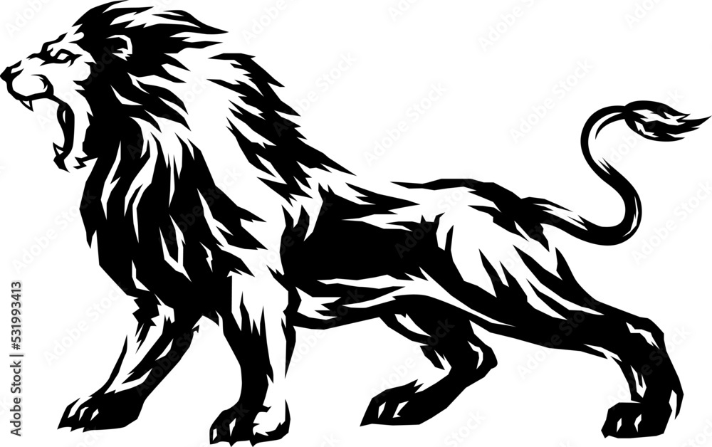 Obraz premium Lion Roaring Side View Illustration