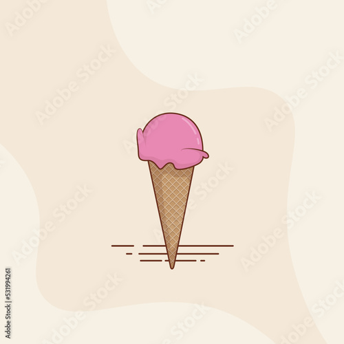 Pink Iced cream template in cartoon design with cone for beverage advertising design