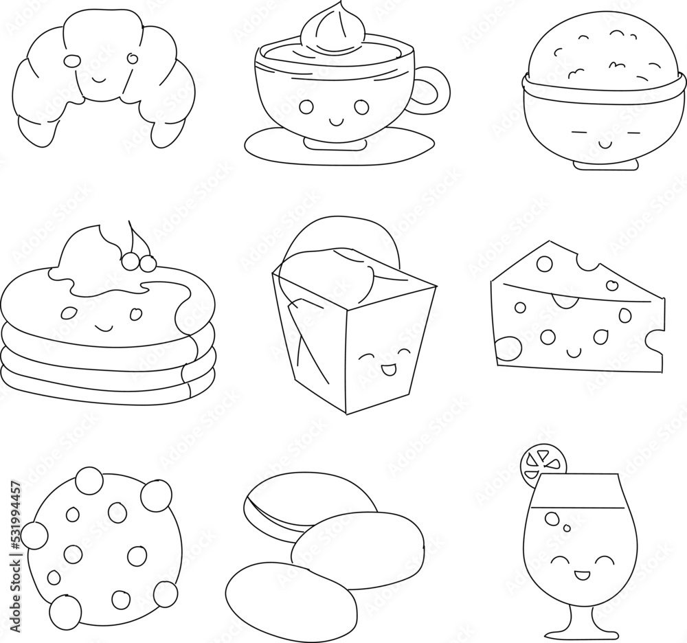 Cute kawaii junk food drawing Stock Vector | Adobe Stock