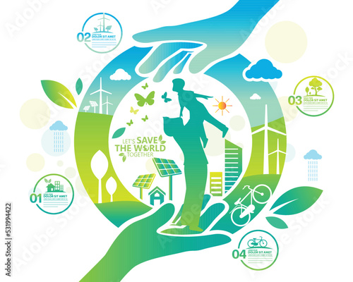 Ecology.Green cities help the world with eco-friendly concept ideas.vector illustration
