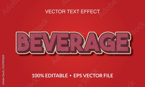 Beverage Editable 3D text style effect vector template