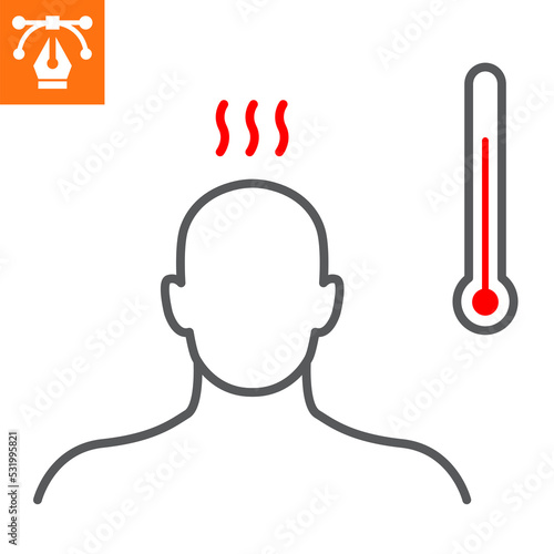 Fever line icon, outline style icon for web site or mobile app, disease and symptoms, temperature vector icon, simple vector illustration, vector graphics with editable strokes.
