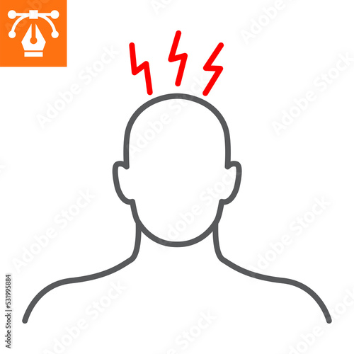 Intense headache line icon, outline style icon for web site or mobile app, disease and symptoms, migraine vector icon, simple vector illustration, vector graphics with editable strokes.