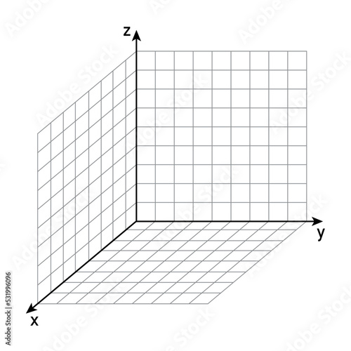 3d space coordinate system on white background.