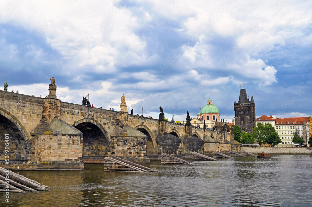 Charles bridge over Vltava river in Prague Czech republic