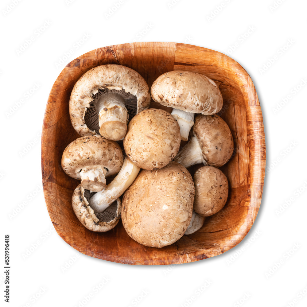 Portobello mushrooms in a bowl isolated over white background Portobello mushrooms in a bowl isolated over white background