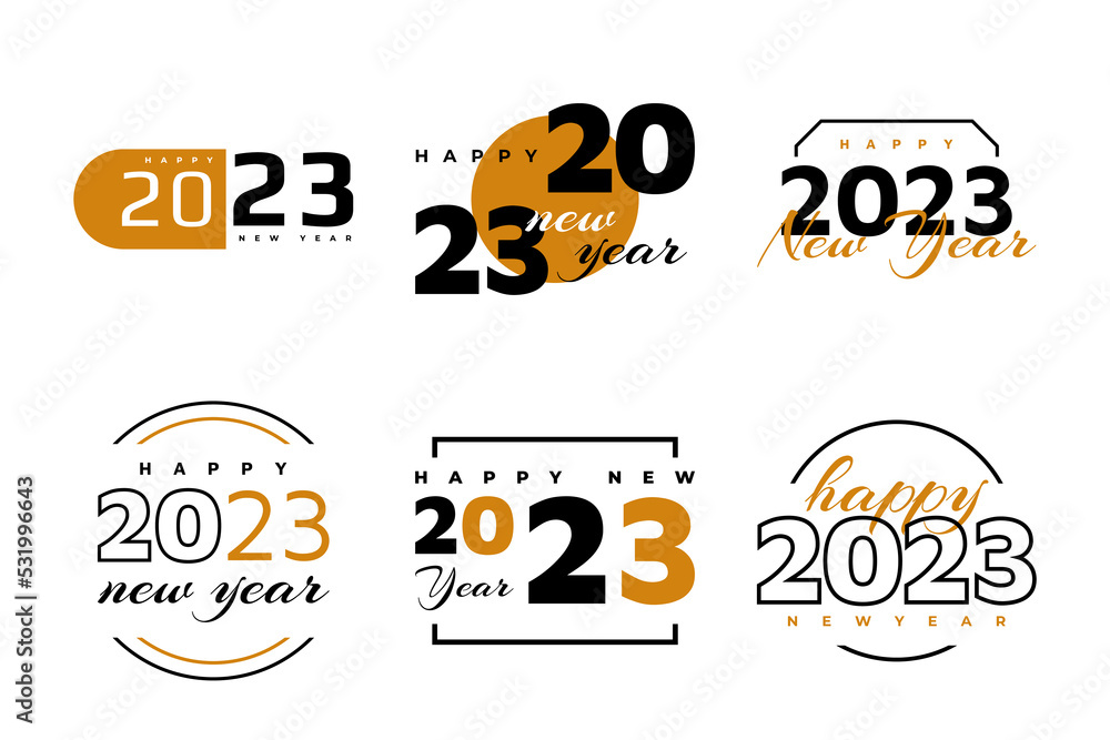 Set of 2023 Happy New Year Logo Text Design. 2023 Happy New Year Symbol Isolated on White Background. Usable for Label, Calendar Design or Celebration Card