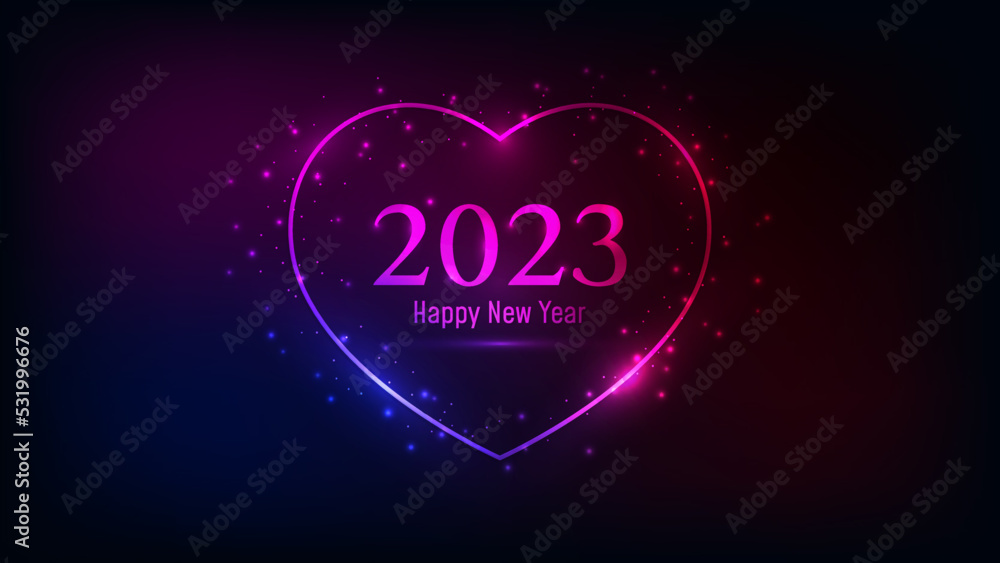 2023 Happy New Year neon background - obrazy, fototapety, plakaty 