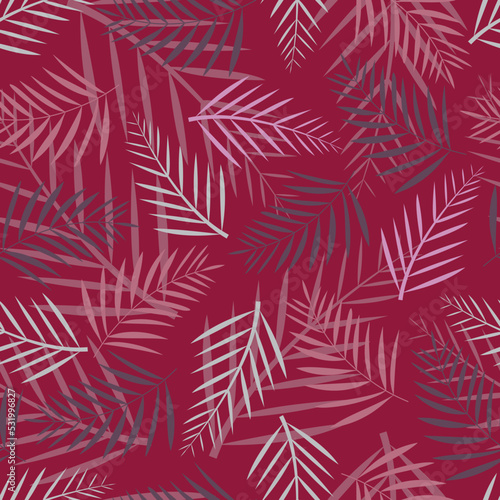 Stylish trendy vector ditsy floral seamless pattern design of branches of leaves. Foliage repeating texture background of exotic palm leaves