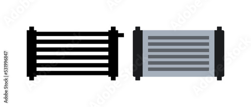 Engine cooling radiator. Car radiator. Set of vector icons isolated on white background.