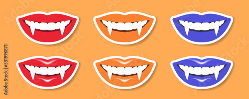 Smile of a vampire. Vampire fangs. Vector illustration isolated on white background.