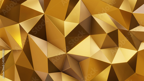 Abstract geometric gold color background, polygon, low poly pattern. 3d render illustration.