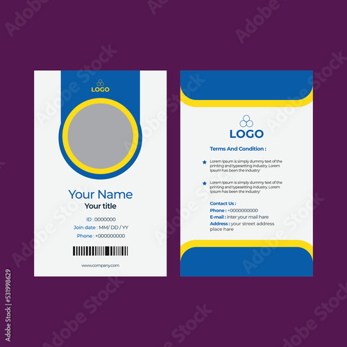 Minimalist Front and back id card template with picture Office Id Card Layout Employee Id Card for Business or Company