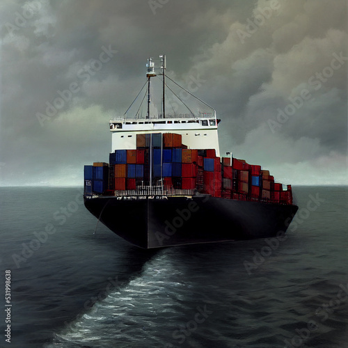 cargo ship delivers cargo across the ocean