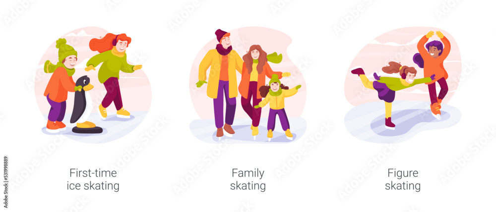 Fototapeta premium Ice skating isolated cartoon vector illustration set