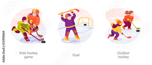Ice hockey isolated cartoon vector illustration set