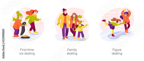 Ice skating isolated cartoon vector illustration set