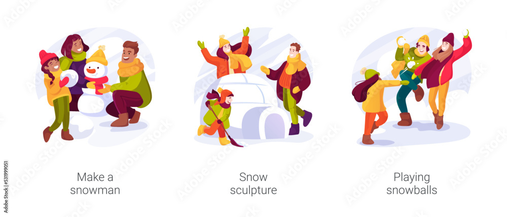 Winter activity isolated cartoon vector illustration set