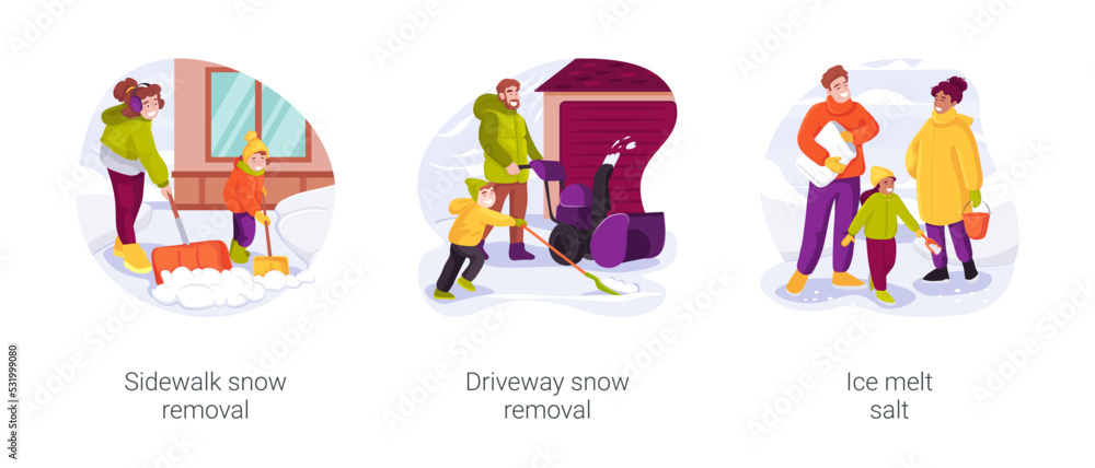 Fototapeta premium Winter outdoor works isolated cartoon vector illustration set