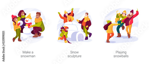 Winter activity isolated cartoon vector illustration set