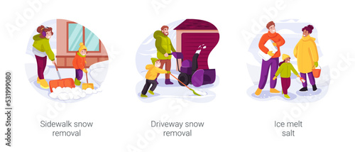 Winter outdoor works isolated cartoon vector illustration set