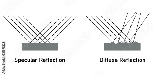 Specular and diffuse reflection diagram. Scientific vector illustration isolated on white background.