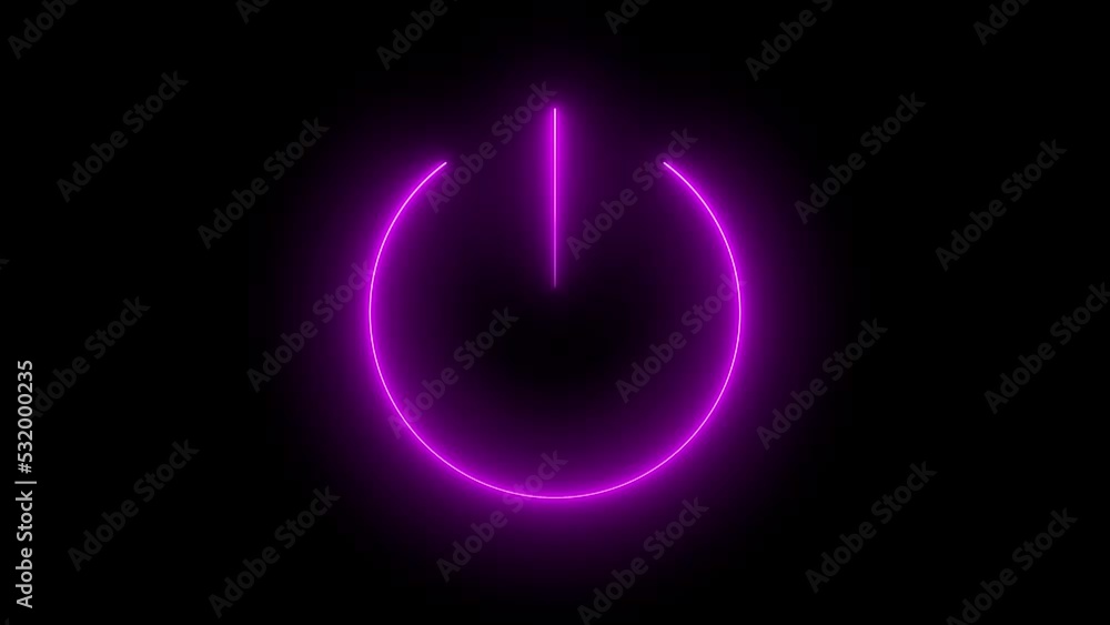 Neon On OFF Switching Buttons. Glowing Power Sign Animation on dark ...
