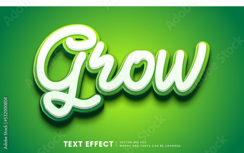 Editable 3d grow text effect. Fancy green font style for logotype heading and title element
