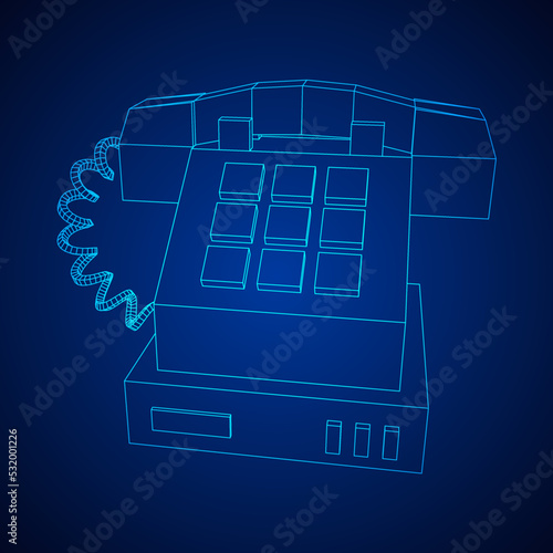 Old retro landline telephone. Wireframe vector