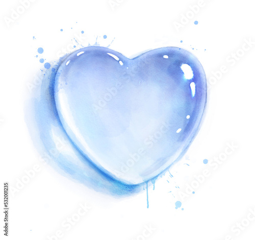 Watercolor illustration of heart shape water drop