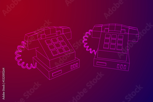 Old retro landline telephone. Wireframe vector