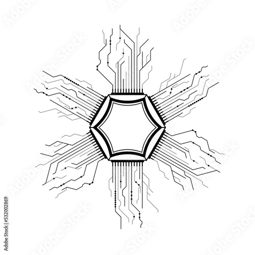 Abstract Black Simple Line Cpu, Computer, Technology Doodle Outline Element Vector Design Style Sketch Isolated On White Background Illustration