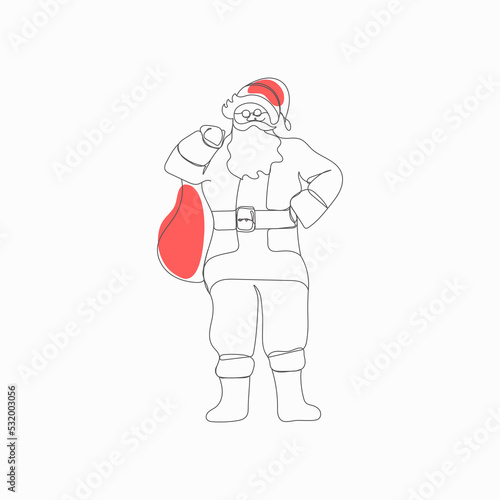 Santa Claus in continuous line art drawing style. Santa Claus. One line vector drawing. Drawing one line. Vector illustration isolated on white background. Happy new year and merry christmas.