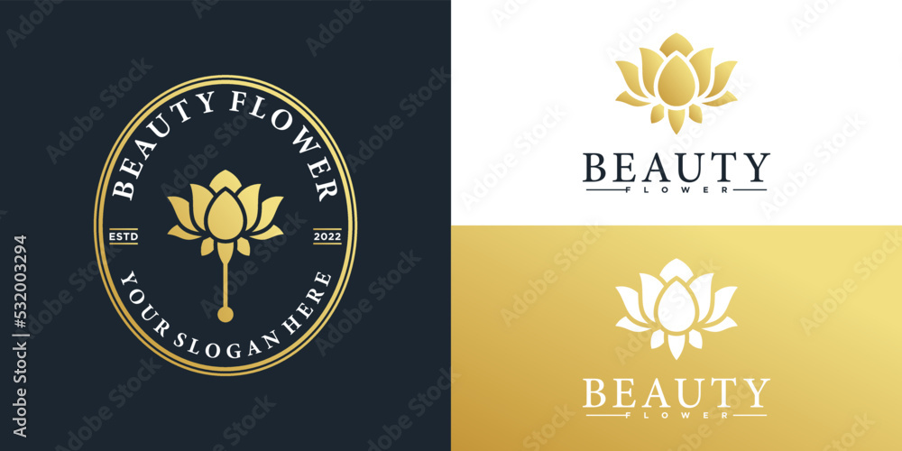 Luxury beauty flower logo design with creative emblem style Premium Vektor