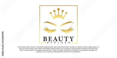 Modern eyelash beauty logo design with gold gradient style Premium Vektor