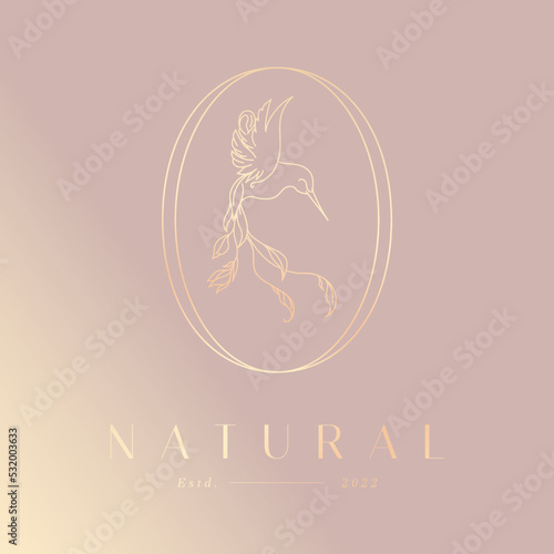 Logo design templates in trendy linear style in gold tones. Dawn with flowers - luxury and jewelry concepts for exclusive services and products, beauty and spa industry
