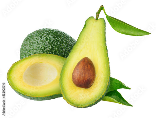 Isolated halved avocado fruits with kernel