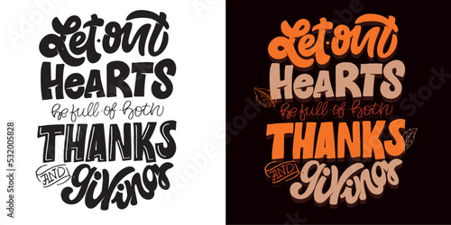 Happy thanksgiving day - Trick or treat - cute hand drawn doodle lettering postcard. T-shirt design template with leaf.