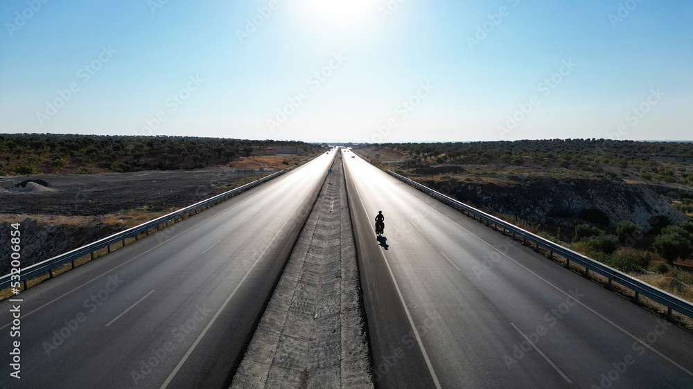 Fototapeta premium long tour cycling, happiness of being on the road and touristic travel program