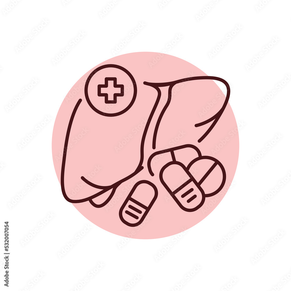 Medical treatment liver color line icon. Human diseases. Medical treatment liver color line icon. Human diseases.