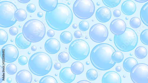 Soap bubbles seamless pattern. Repeated foam decoration wallpaper. Water bubble background. Vector 