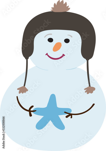 Christmas snowman holds star in cartoon style