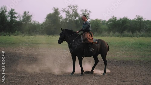 Warrior. Soldier. Infantryman. Cavalry. Cossack Rider on a horse. War in Ukraine.