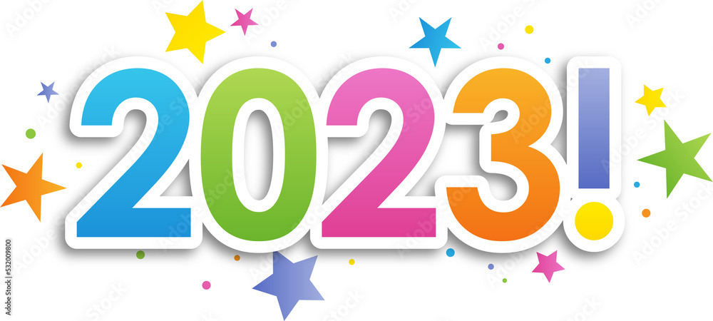 Colorful 2023! icon with stars on transparent background Colorful 2023! icon with stars on transparent background