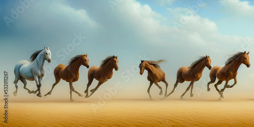 Artistic concept painting of horses  background 3d illustration.