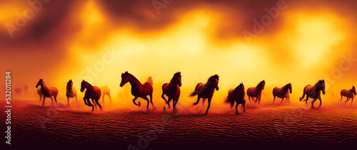 Artistic concept painting of horses, background 3d illustration. © 4K_Heaven