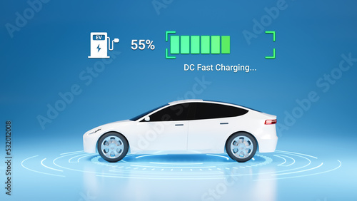 Generic Electric Vehicle charging battery using DC fast charger  smart information EV power station status display  futuristic design hybrid car power level indicator UI interface 3d rendering