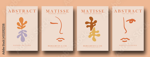 Contemporary organic shapes posters. Abstract collage set Matisse inspired with scribbles curves. geometric minimalist algae silhouette composition.