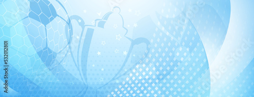 Abstract background on a football theme with big ball and other soccer symbols in light blue colors